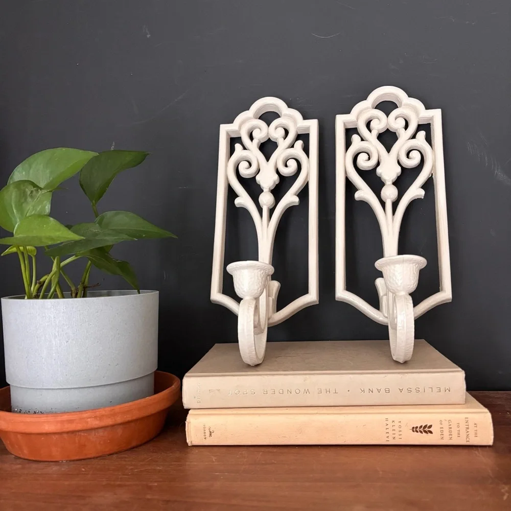 Elegant Cream Decorative Wall candle holder sconces - Pair